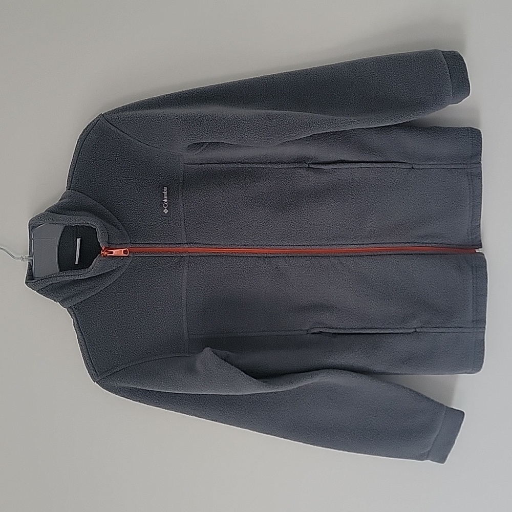 Columbia Kids' Grey Orange Mock Neck Full Zipper Fleece Jacket Boys Size L 14/15